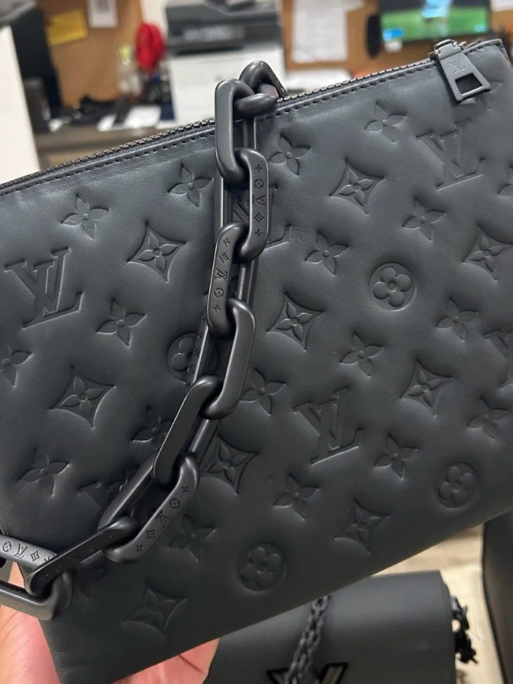 New Flawless Matte Black LV Monogram Coussin PM Bag w/ monochromatic Chain
